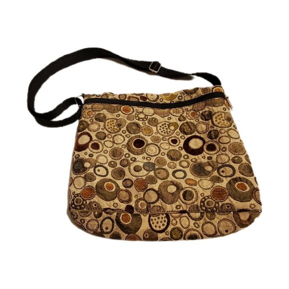 Buttonwood Designs Crossbody Messenger Bag Purse Polkadot Green Brown Tapestry - Picture 5 of 11